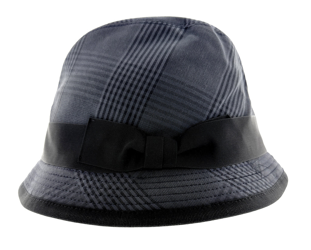 Dolce & Gabbana Cotton Linen Blend Blue Plaid Bucket Hat with Bow Band-