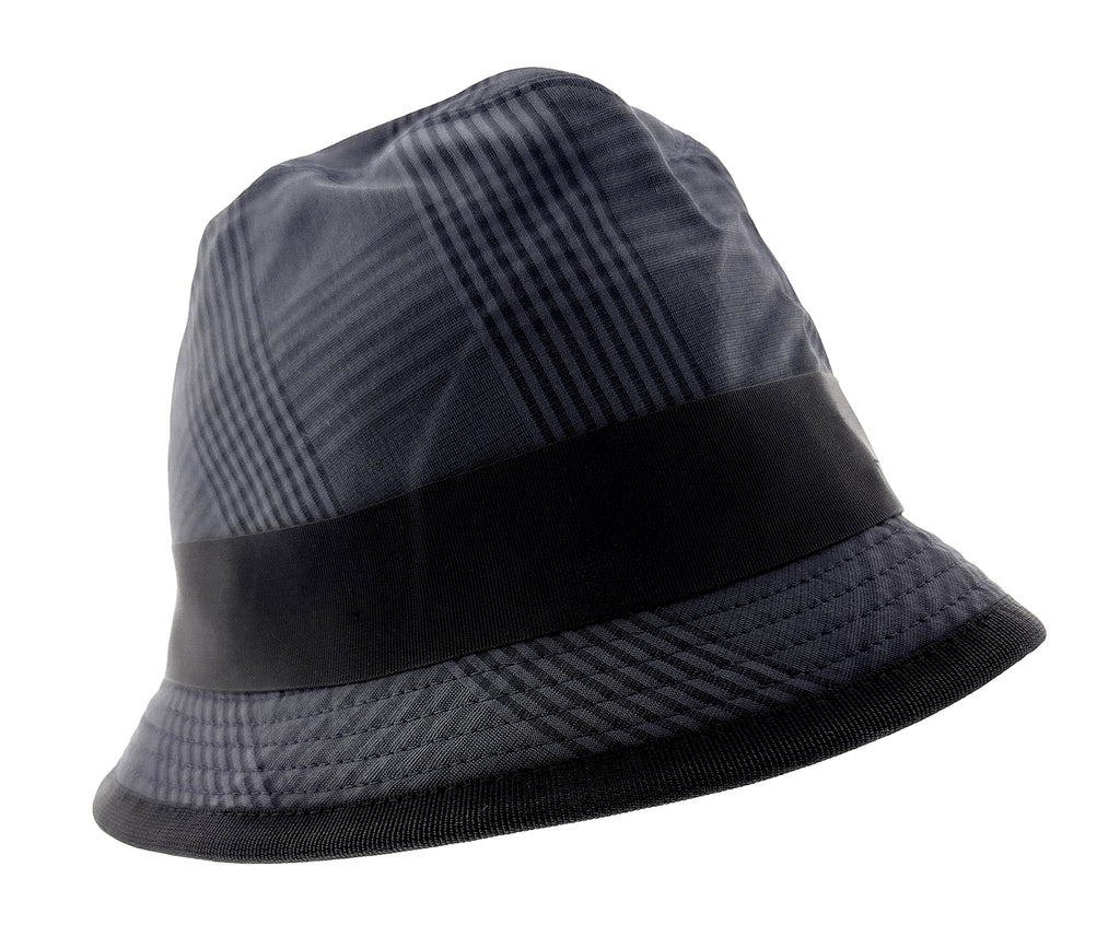 Dolce & Gabbana Cotton Linen Blend Blue Plaid Bucket Hat with Bow Band-