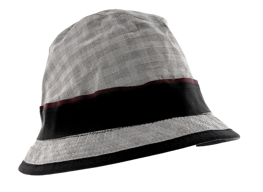 Dolce & Gabbana 100% Cotton Gray Plaid Bucket Hat with Black Ribbon Band-60