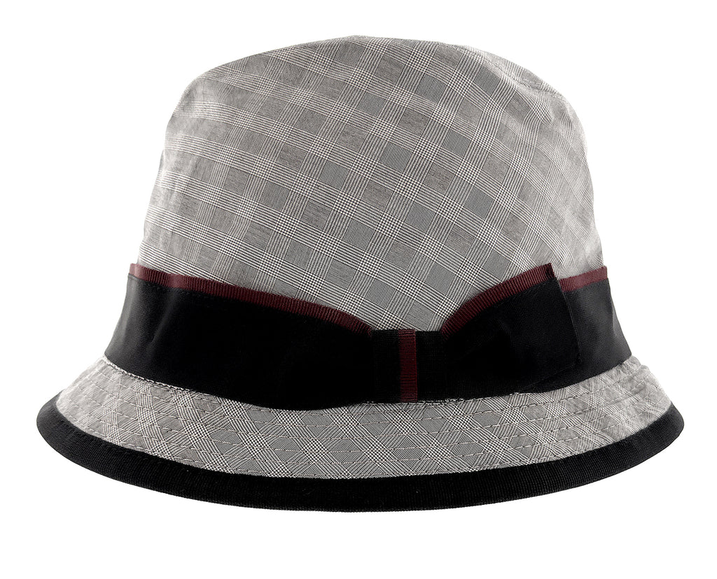 Dolce & Gabbana Pure Cotton Gray Plaid Bucket Hat with Black Ribbon Band-