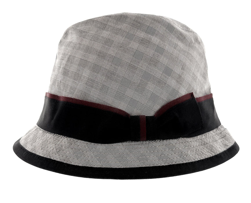 Dolce & Gabbana 100% Cotton Gray Plaid Bucket Hat with Black Ribbon Band-