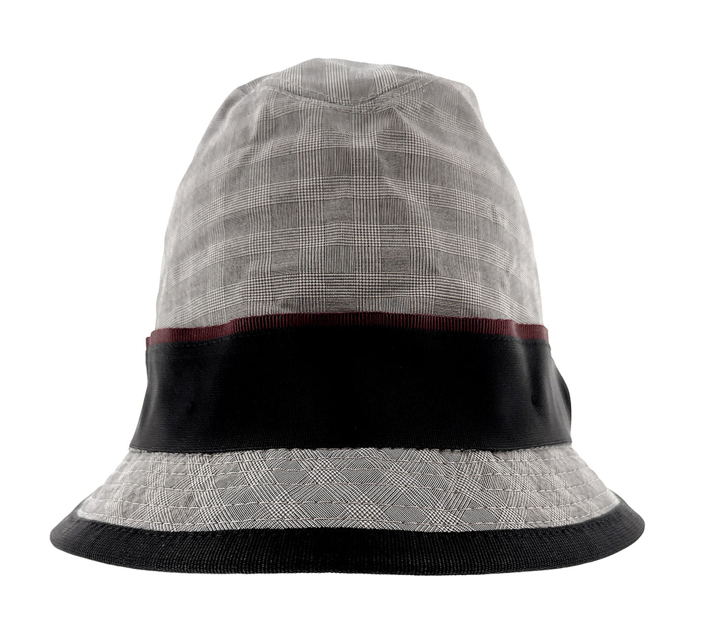 Dolce & Gabbana Pure Cotton Gray Plaid Bucket Hat with Black Ribbon Band-