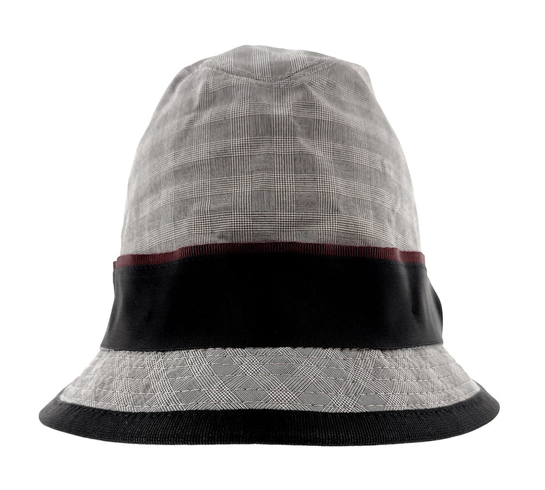 Dolce & Gabbana 100% Cotton Gray Plaid Bucket Hat with Black Ribbon Band-