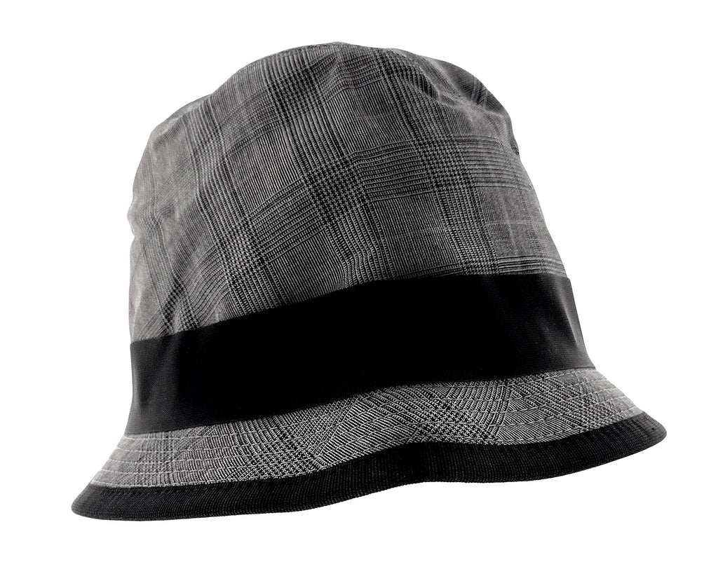 Dolce & Gabbana Virgin Wool Gray Plaid Bucket Hat with Black Ribbon Band