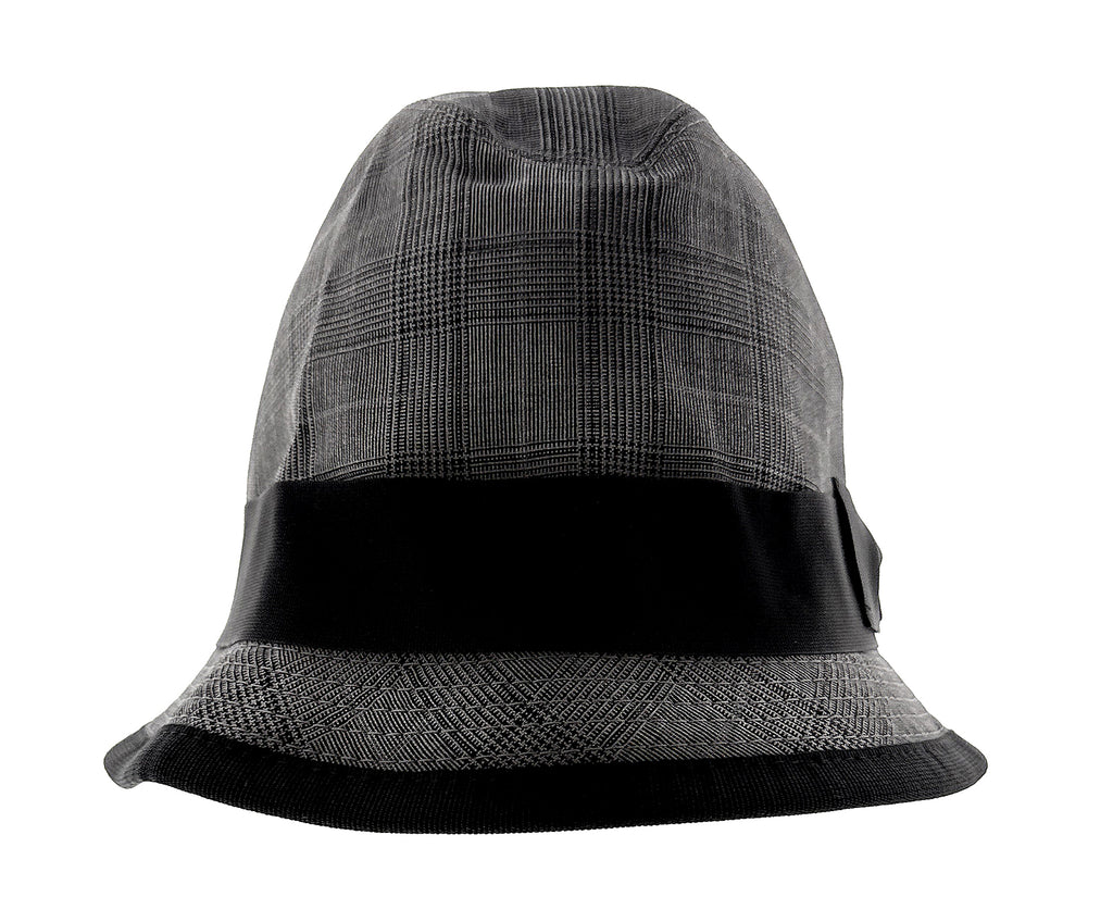 Dolce & Gabbana Virgin Wool Gray Plaid Bucket Hat with Black Ribbon Band