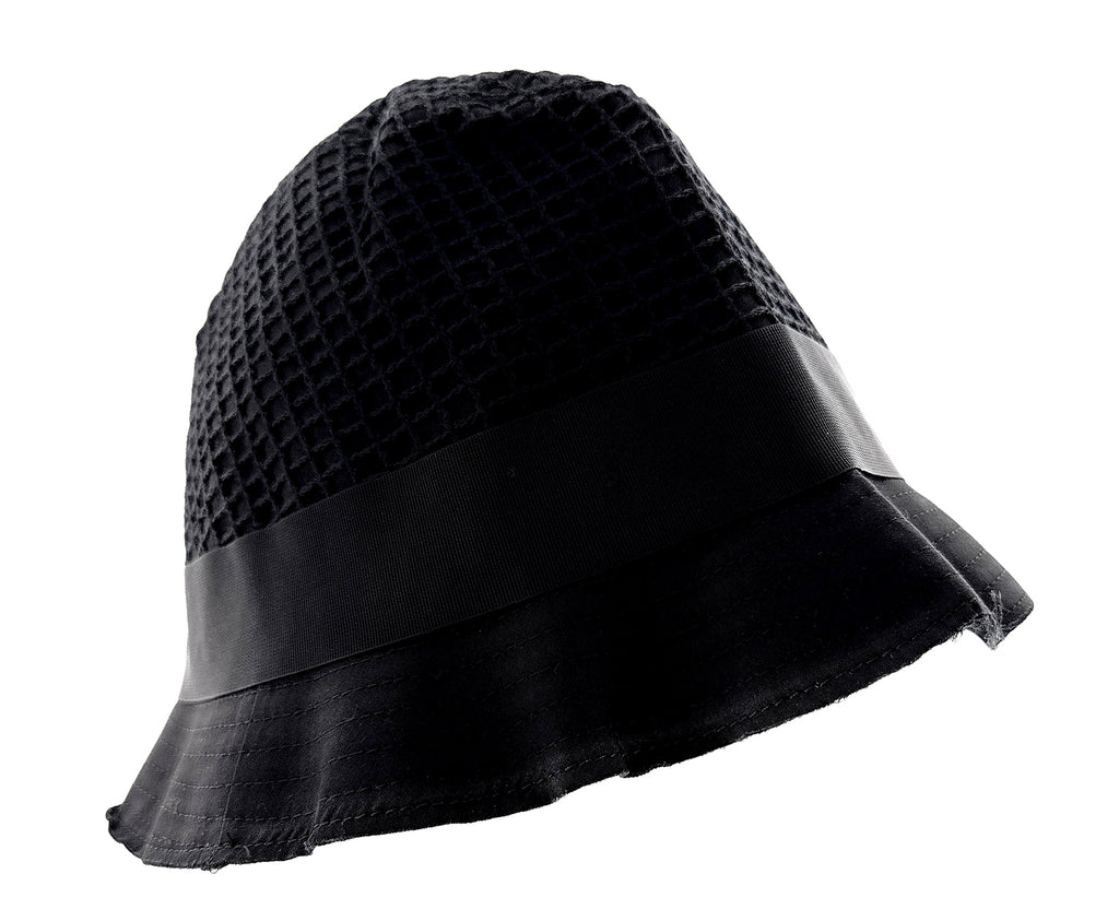 Dolce & Gabbana Textured Black Wool Blend Bucket Hat with Bow-