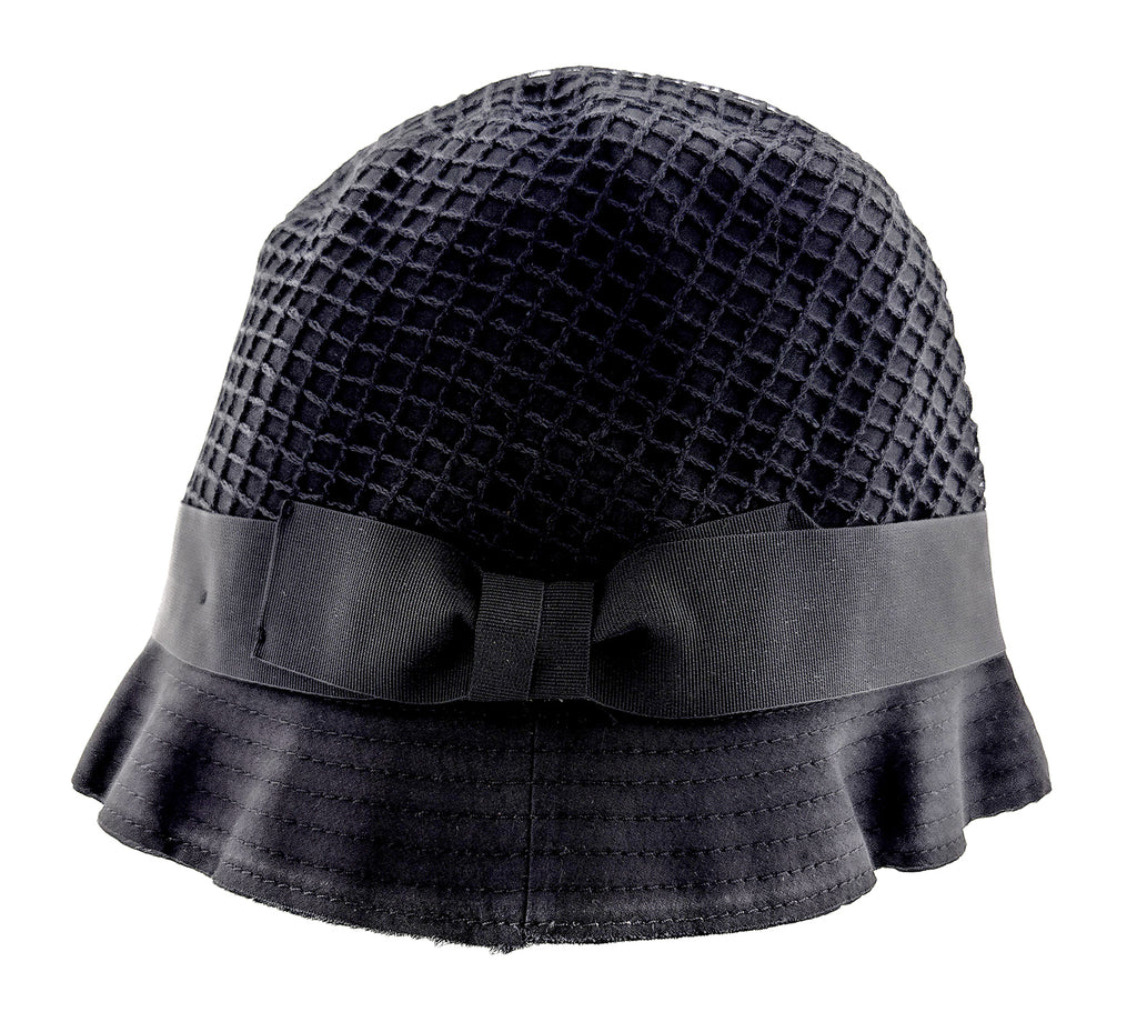 Dolce & Gabbana Textured Black Wool Blend Bucket Hat with Bow-