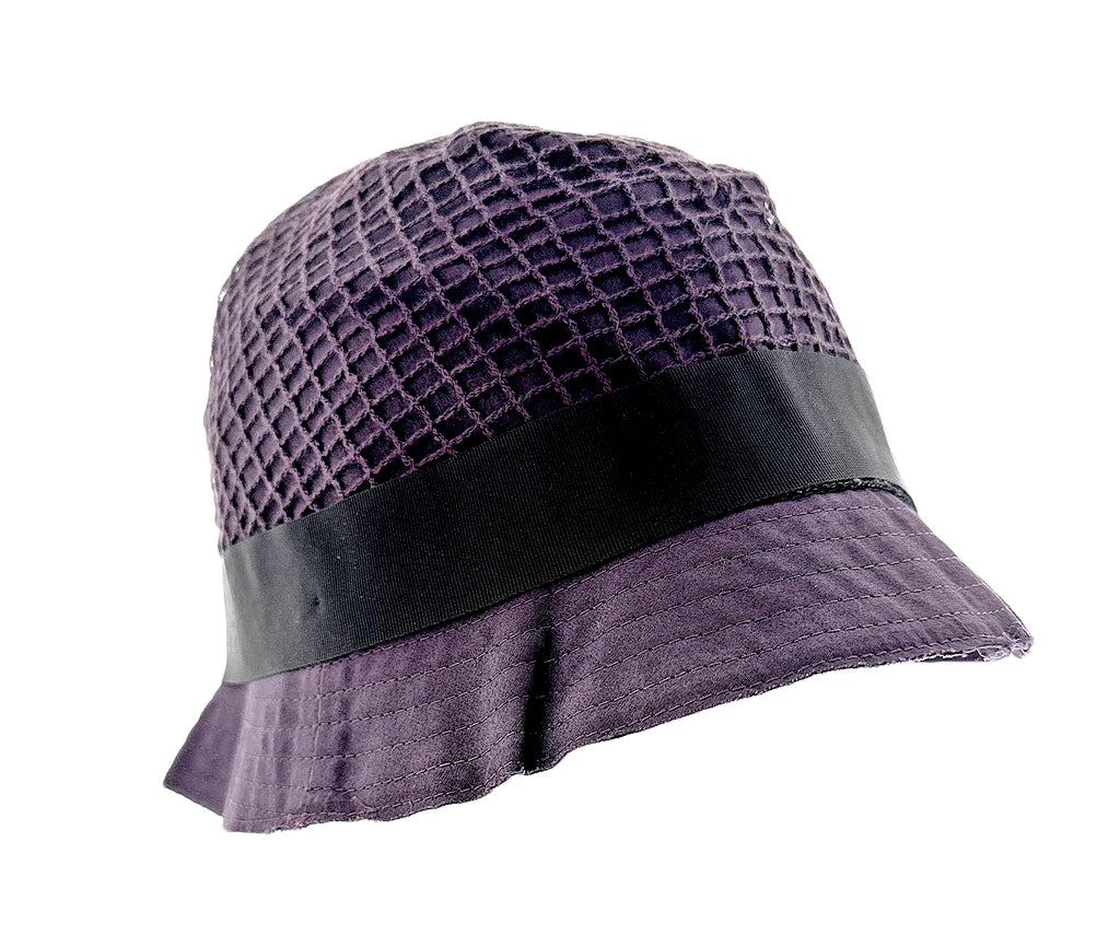 Dolce & Gabbana Texture Purple 100% Cotton Bucket Hat with Bow-