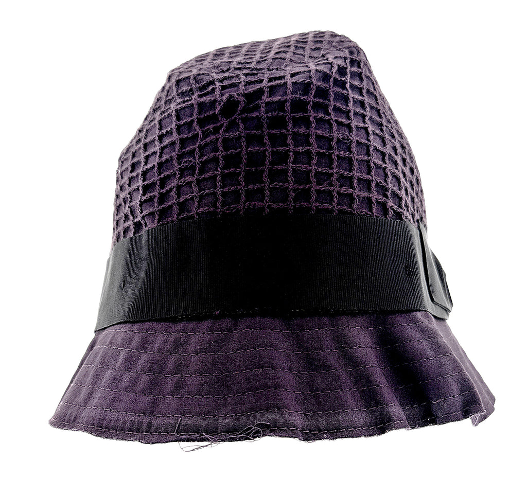 Dolce & Gabbana Texture Purple Pure Cotton Bucket Hat with Bow-