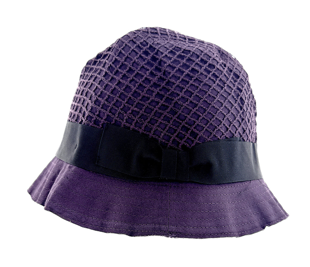 Dolce & Gabbana Texture Purple Pure Cotton Bucket Hat with Bow-