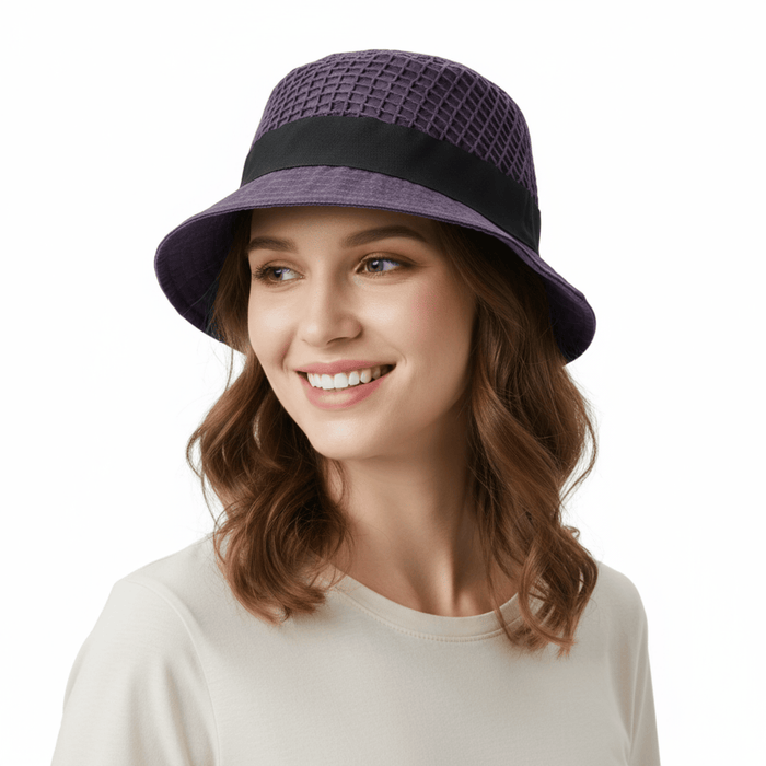 Dolce & Gabbana Texture Purple 100% Cotton Bucket Hat with Bow-59