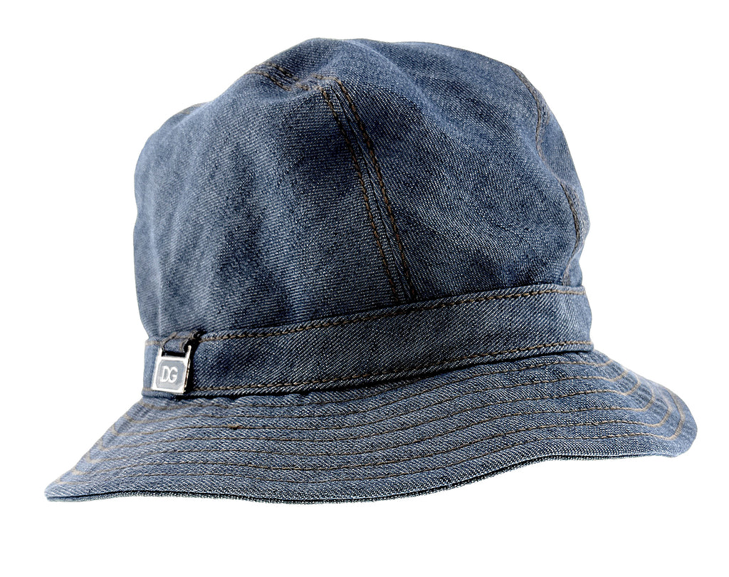 Dolce & Gabbana Cotton Blend Denim Bucket Hat with Logo Accent --57