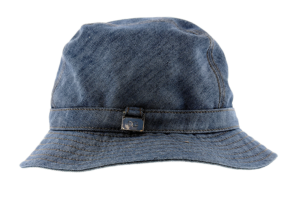 Dolce & Gabbana Cotton Blend Denim Bucket Hat with Logo Accent -