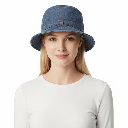 Dolce & Gabbana Cotton Blend Denim Bucket Hat with Logo Accent -