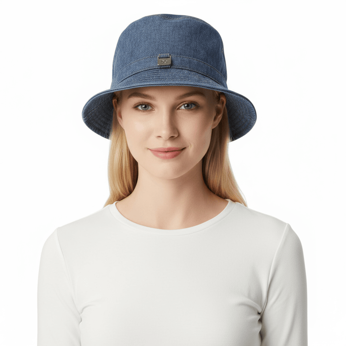 Dolce & Gabbana Cotton Blend Denim Bucket Hat with Logo Accent --56