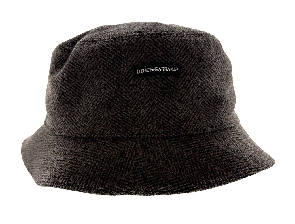 Dolce & Gabbana Grey Herringbone Wool Blend Bucket Hat -One Size