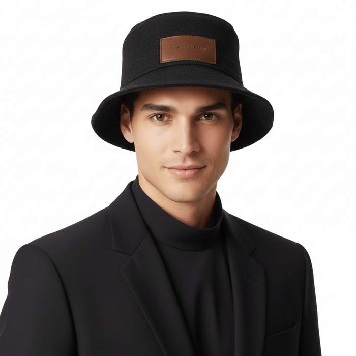 Dolce & Gabbana Virgin Wool Bucket Hat with Leather Logo Patch - Grey- 59