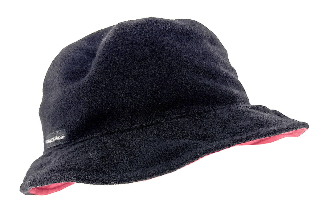 Dolce & Gabbana Black Wool Blend Bucket Hat with Logo Detail-