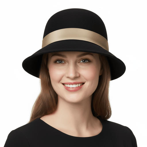 Dolce & Gabbana Black Cotton Bucket Hat with Beige Silk Band-