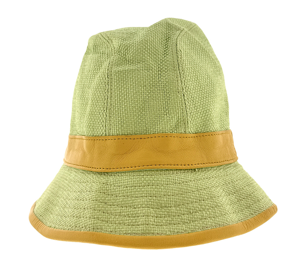 Dolce & Gabbana  Lime Green Textured Bucket Hat with Leather Trim-57