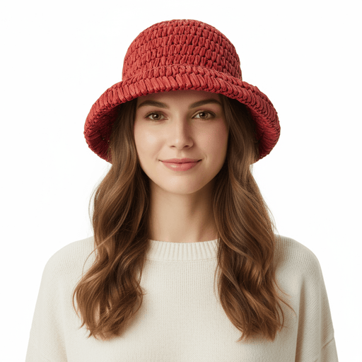 Dolce & Gabbana  Red Woven Straw Bucket Hat - Chic Summer Beach Hat-M