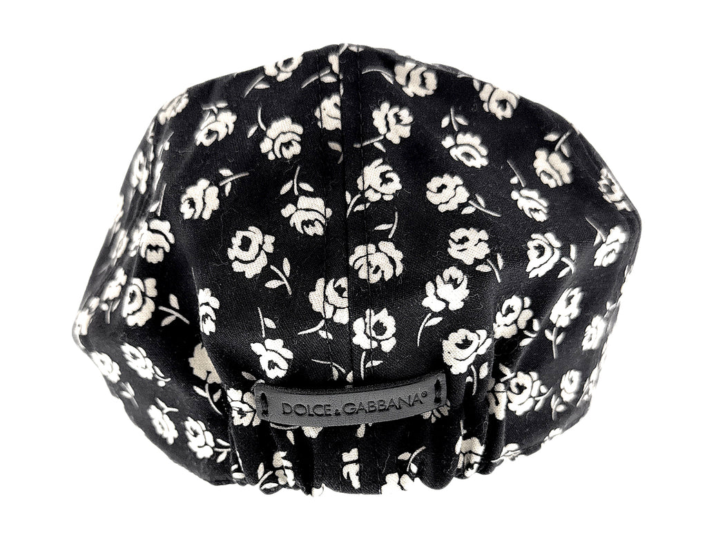 Dolce & Gabbana Black White Wool Floral  Casual  Flat Cap -58