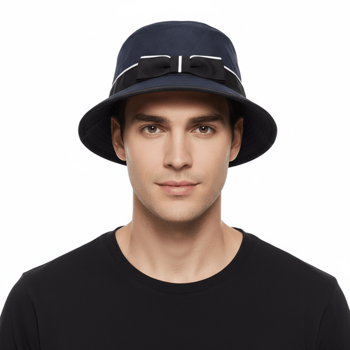 Dolce & Gabbana Men’s Grey Pure Cotton Bucket Hat with Bow Band-Adult M