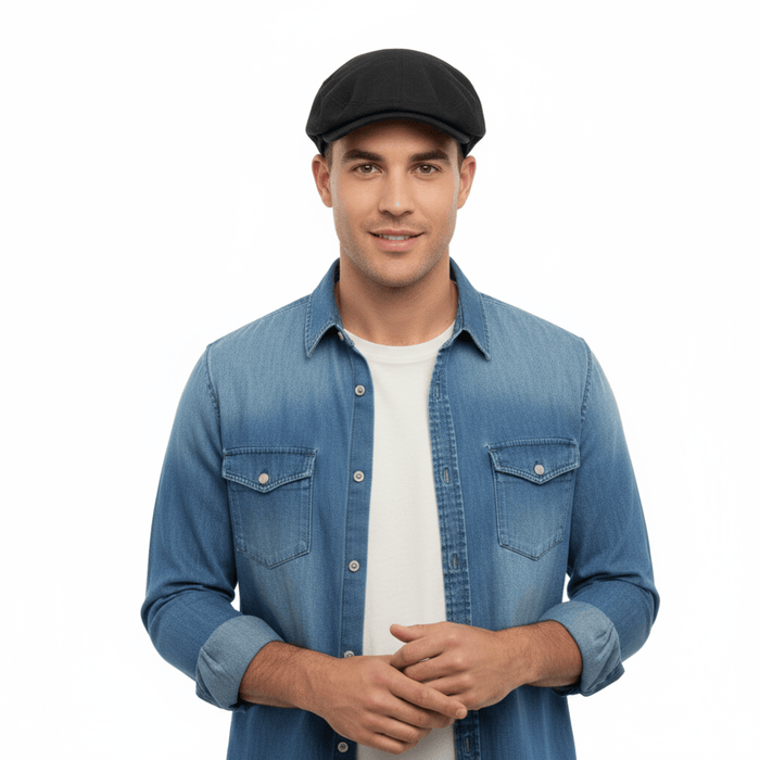 Dolce & Gabbana Men’s Black Linen Flat Cap –  Luxury Headwear-Adult S