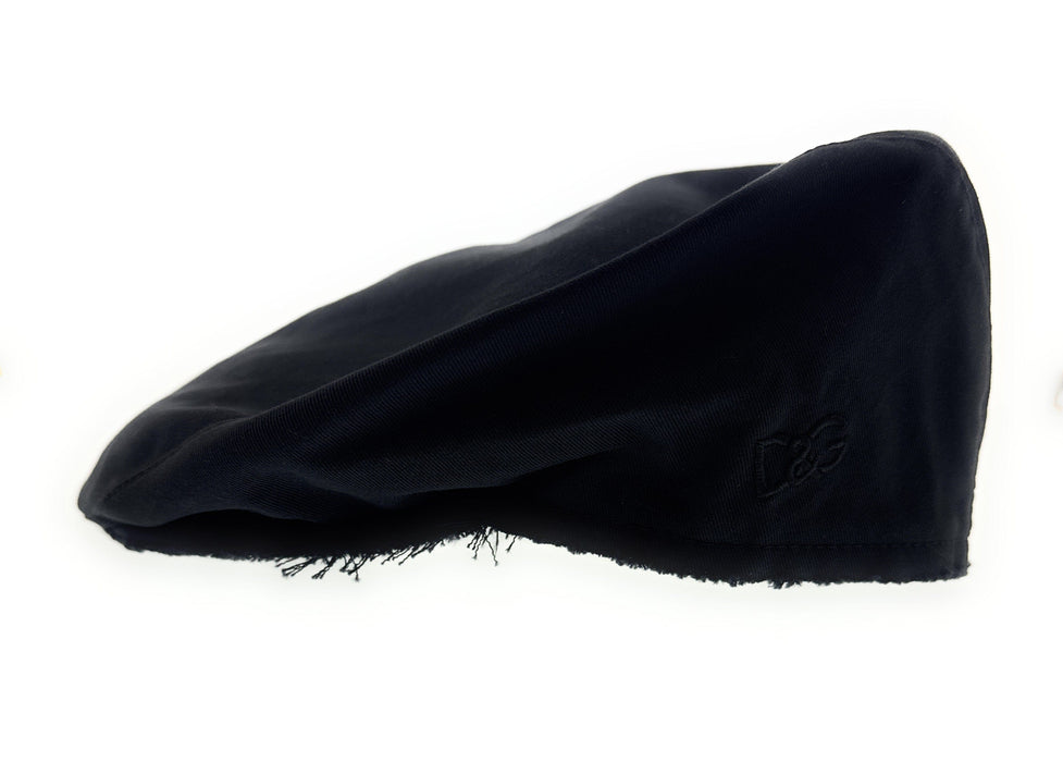 Dolce & Gabbana Black Frayed Cotton Signature Flat Cap
