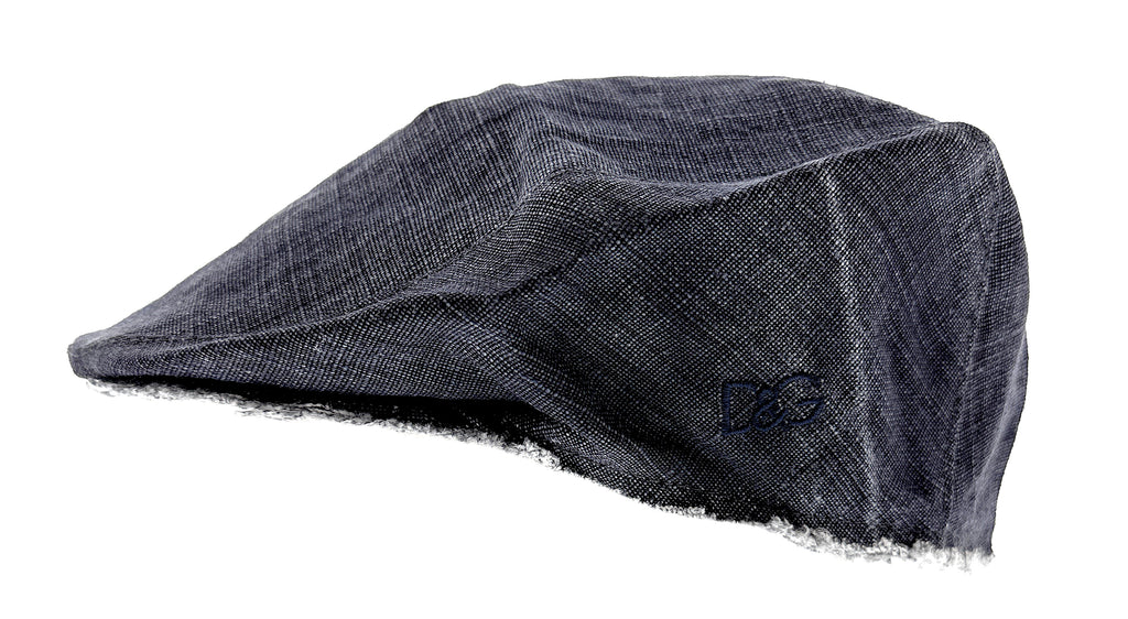 Dolce & Gabbana  Navy Blue Vintage Print Frayed Flat Cap-