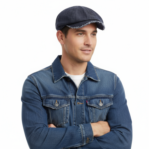 Dolce & Gabbana  Navy Blue Vintage Print Frayed Flat Cap-