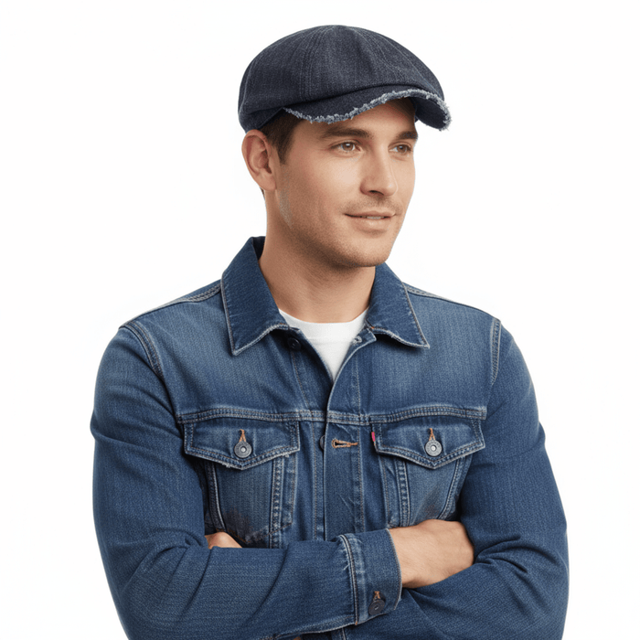 Dolce & Gabbana  Navy Blue Vintage Print Frayed Flat Cap-57