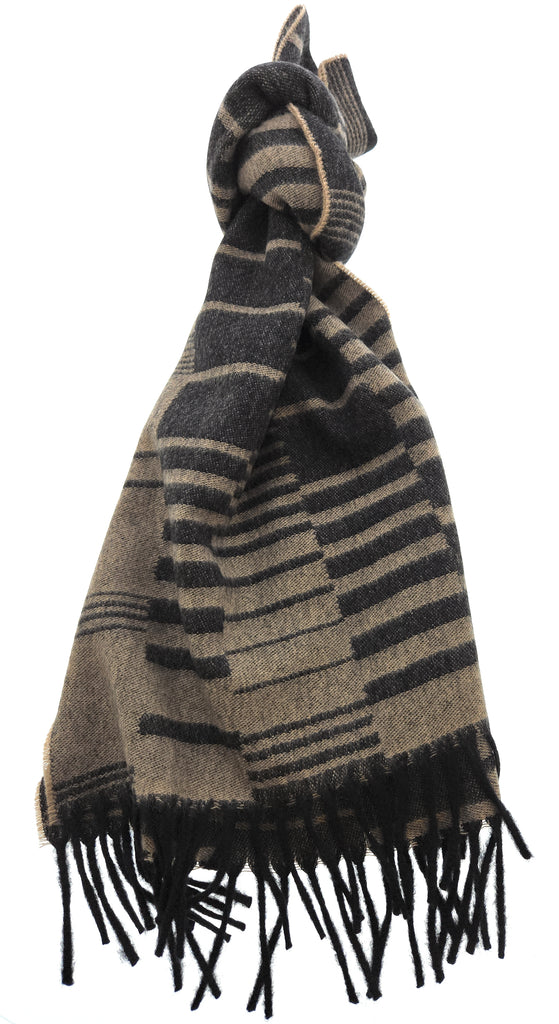 Lanvin Beige/black Geometric Pattern Cashmere Blend Scarf