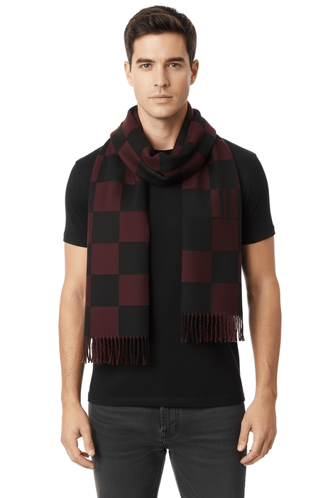 Lanvin Red Elegant Black with Modern Striped 100% Wool Scarf