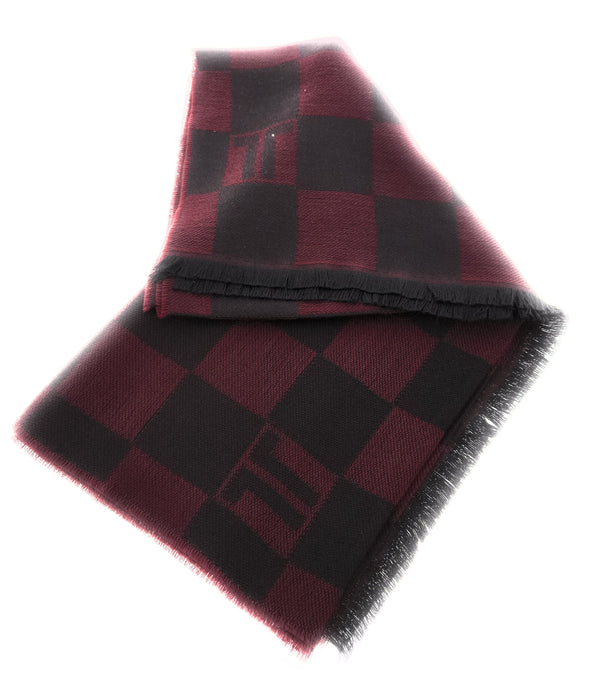 Lanvin Red Elegant Black with Modern Striped 100% Wool Scarf
