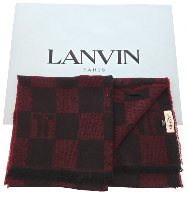 Lanvin Red Elegant Black with Modern Striped 100% Wool Scarf