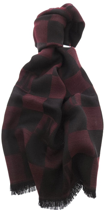 Lanvin Red Elegant Black with Modern Striped 100% Wool Scarf