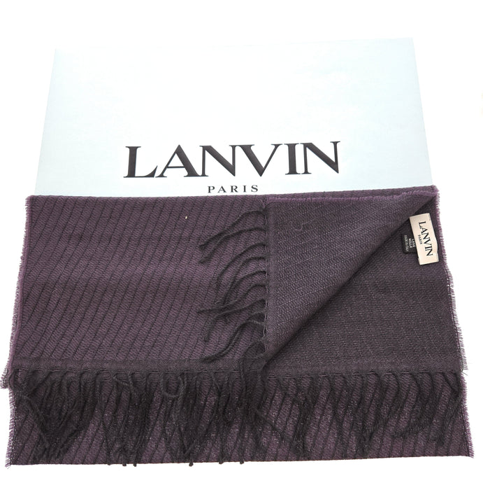 Lanvin 100% Wool Scarf – Elegant Purple Fringed Wrap