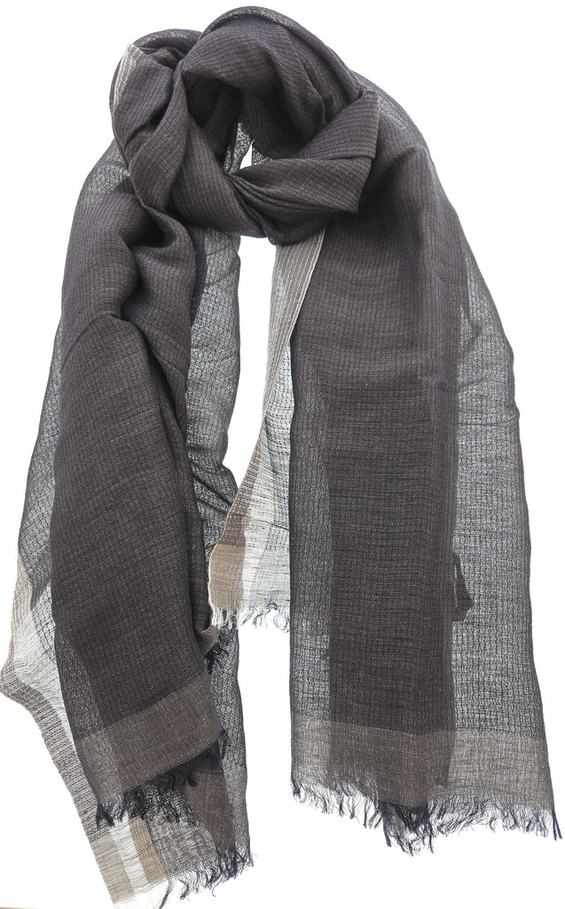 Lanvin Soft Luxurious Linen Cotton Blend Gray Fringe Scarf