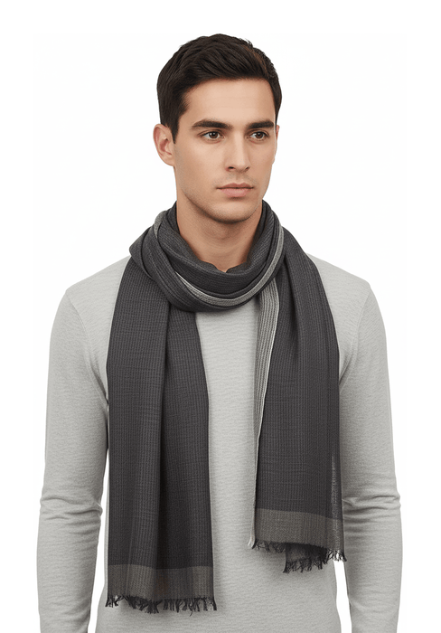 Lanvin Soft Luxurious Linen Cotton Blend Gray Fringe Scarf