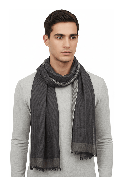 Lanvin Soft Luxurious Linen Cotton Blend Gray Fringe Scarf