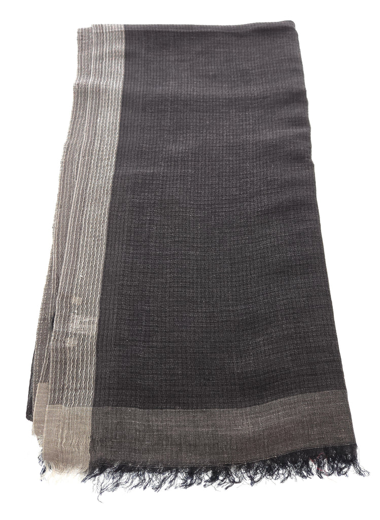 Lanvin Soft Luxurious Linen Cotton Blend Gray Fringe Scarf