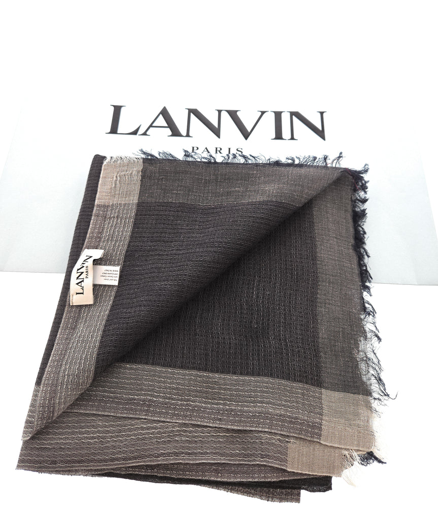 Lanvin Soft Luxurious Linen Cotton Blend Gray Fringe Scarf