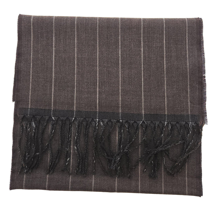 Lanvin 100% Wool Scarf – Brown Pinstripe, Lightweight Fringed Design