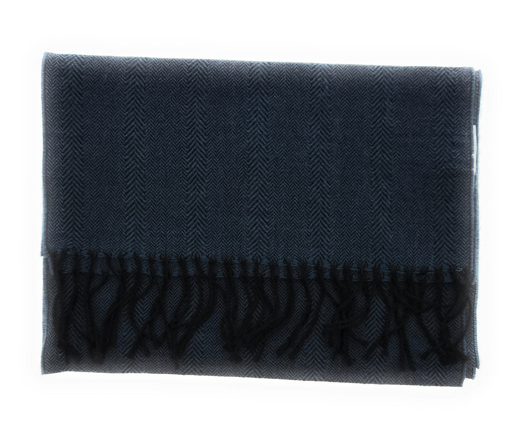 Lanvin Pure Virgin Wool Scarf – Herringbone Pattern, Elegant Fringed Design