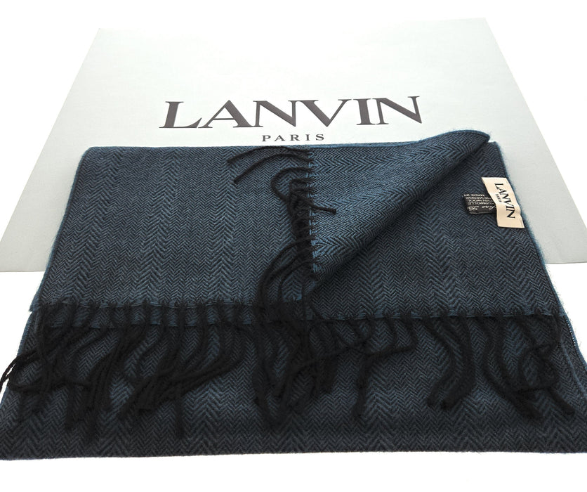 Lanvin 100% Virgin Wool Scarf – Herringbone Pattern, Elegant Fringed Design