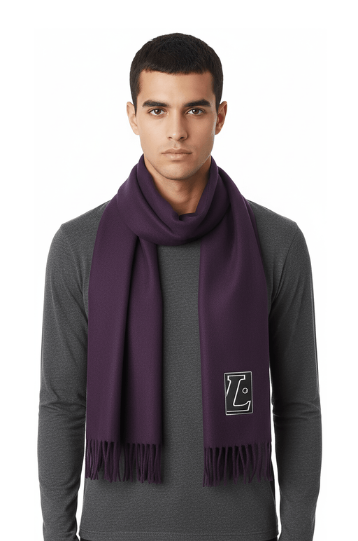 Lanvin Soft Luxurious 100% Wool Purple Fringe Scarf