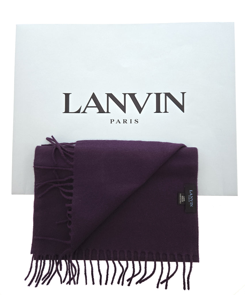 Lanvin Soft Luxurious Pure Wool Purple Fringe Scarf