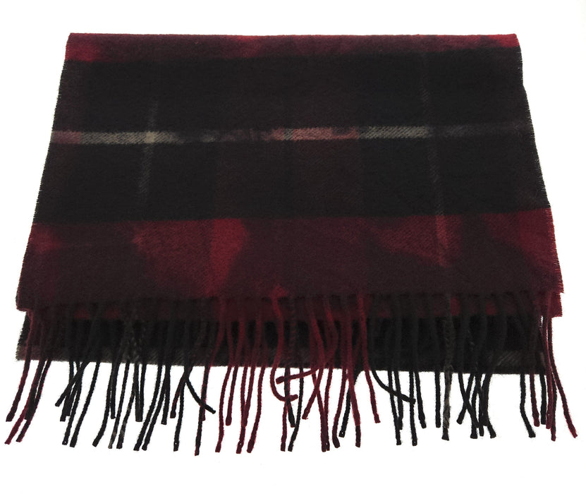 Lanvin 100% Wool Scarf – Plaid Burgundy and Black,  Fringed Winter Wrap