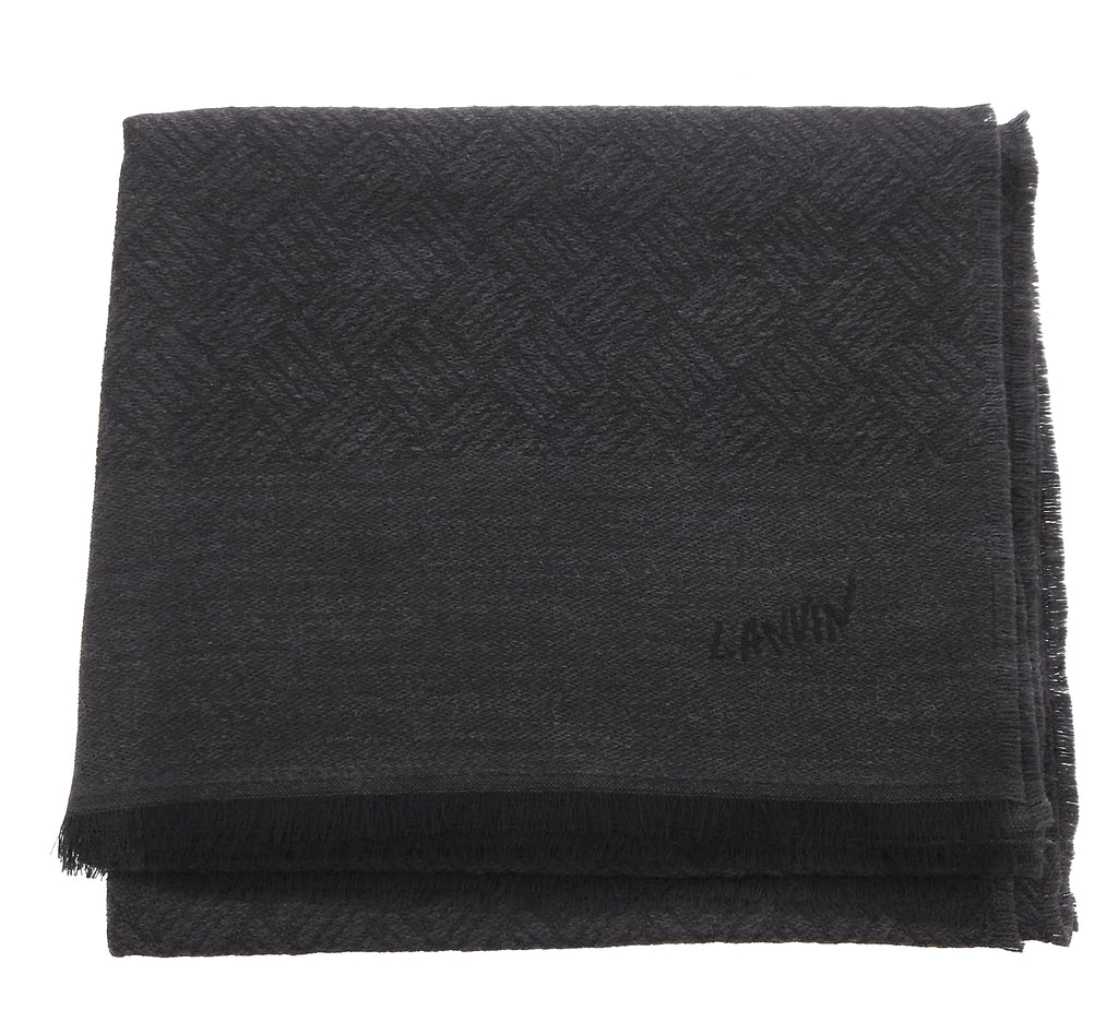 Lanvin Pure Wool Scarf – Black Geometric Pattern,Lightweight Elegance